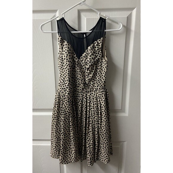 bcbgeneration fit& flare dress sz 0 Polka Dot Knee Length Sleeveless Tan Black - Picture 1 of 7